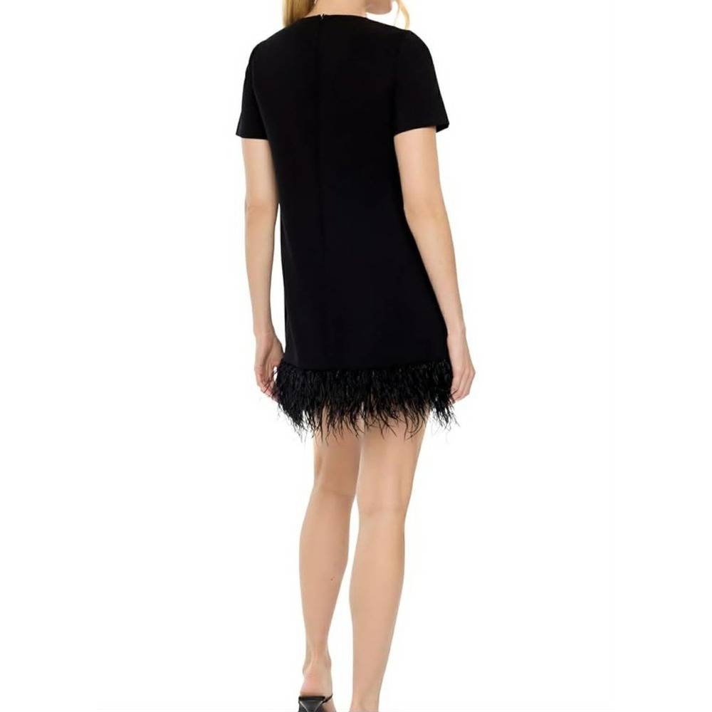 Likely Marullo Dress Women 6 Black NWT Feather Trim Rhinestone Jewel Bow Mini - Picture 4 of 4